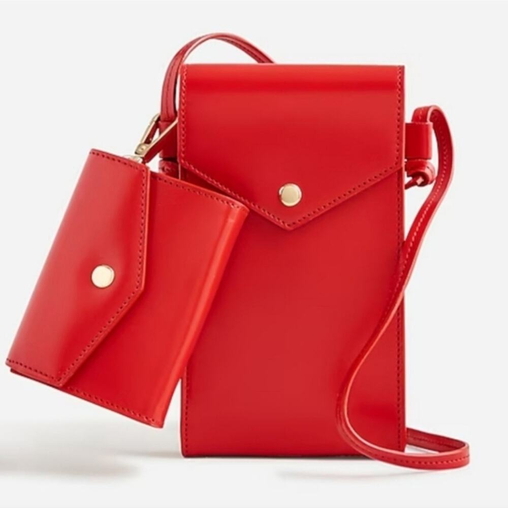 NWT J.Crew Gracie Red Leather Phone Crossbody Bag Mini Envelope Clutch Handbag - Picture 2 of 10